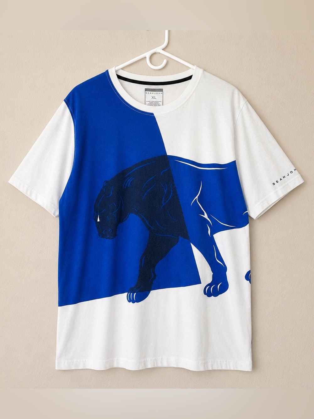 Sean John Men’s XL Blue White Panther Graphic T-Shirt